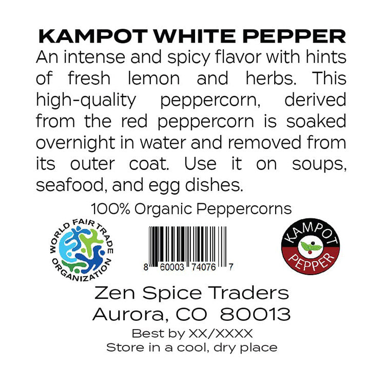 Organic Kampot White Peppercorns - Cambodia